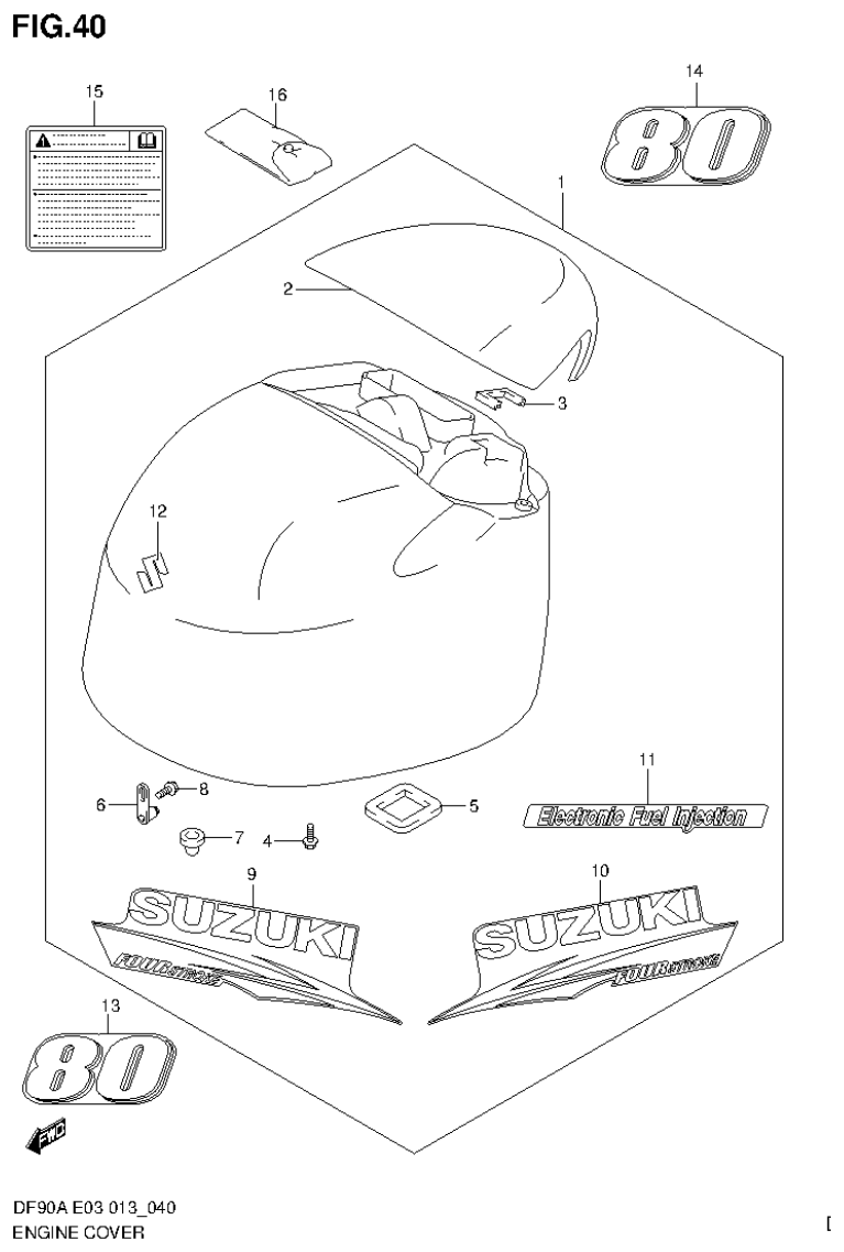 Suzuki DF80A, DF90A ENGINE COVER (DF80A E3) parts diagram